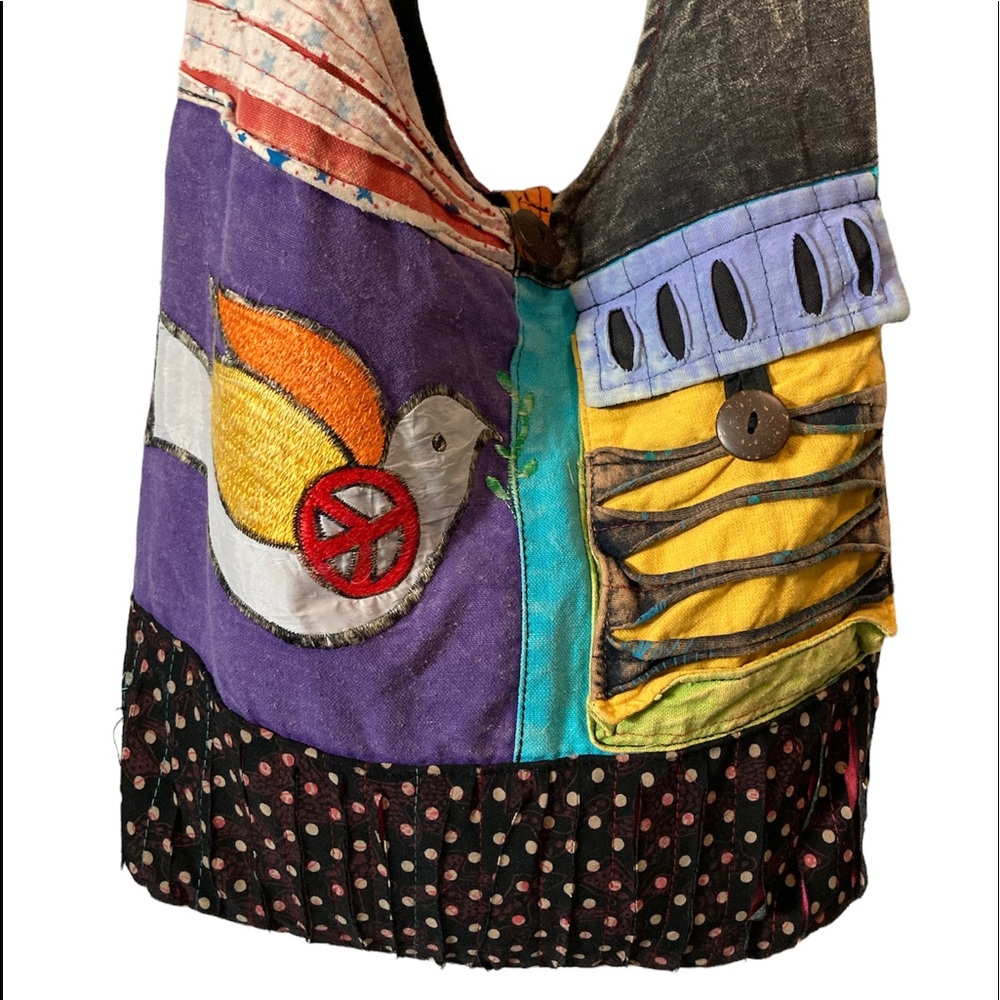 Nepal Festival Tote Crossbody Bag Bohemian Shoulder Purse Peace Dove Multi Color